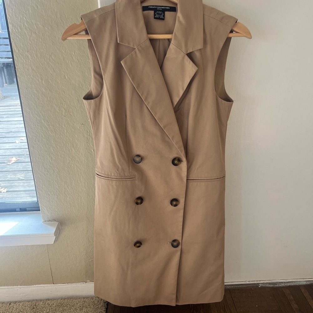 Tan Sleeveless Double-Breasted Vest Dress